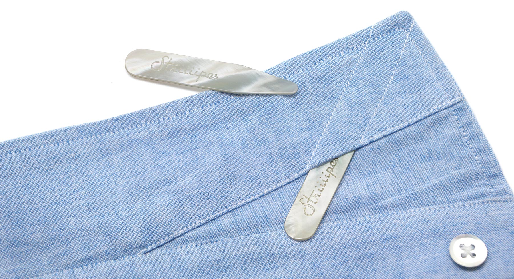 White Natural Shell Collar Stays Striiiipes